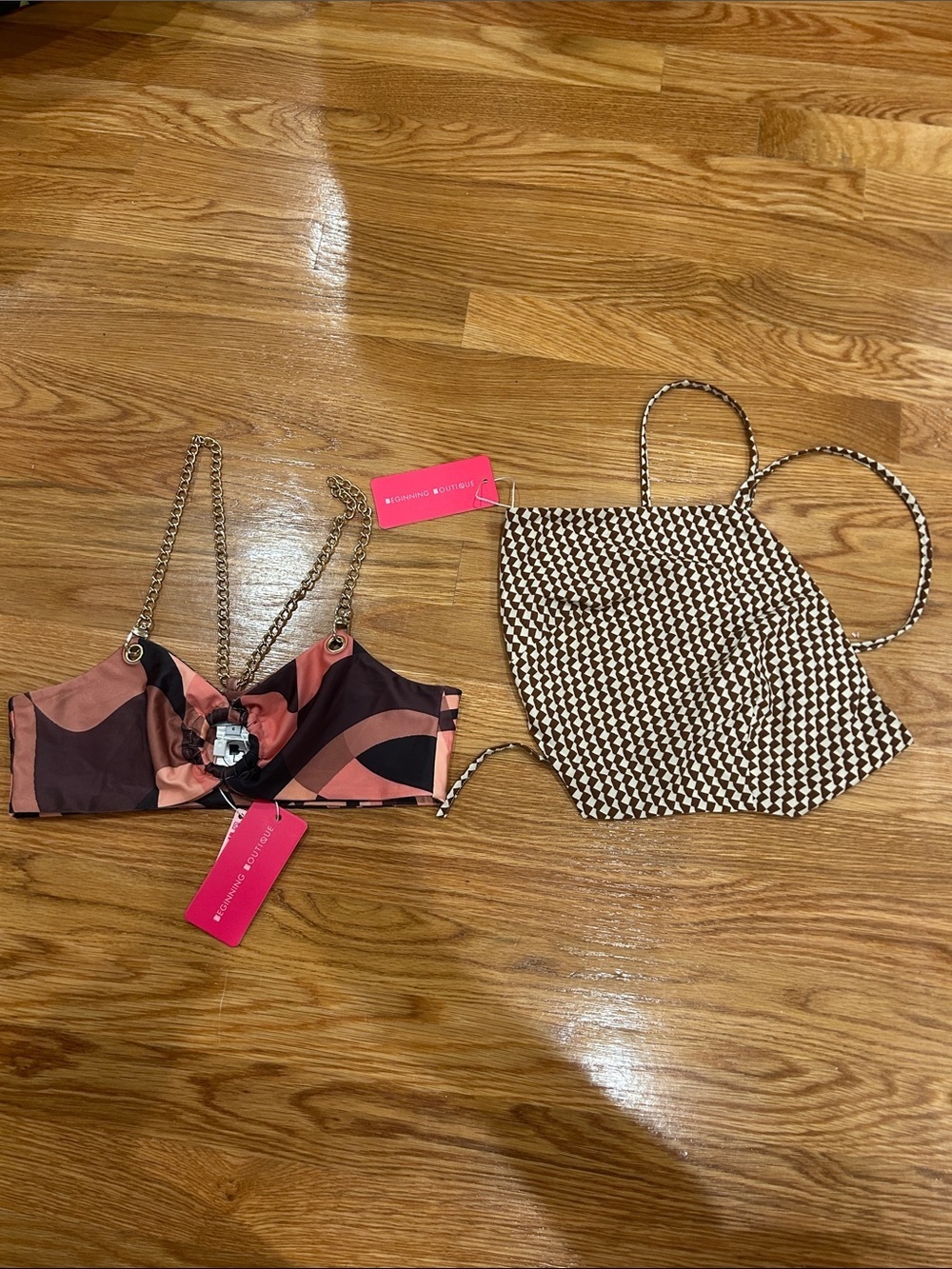 Beginning Boutique Bundle Two-Top Brown Crop Top Set women’s size 6 new Gen Z